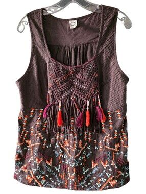 Akemi + Kin At Anthropologie Embroidered Rigmarole Tassel Top Size Large